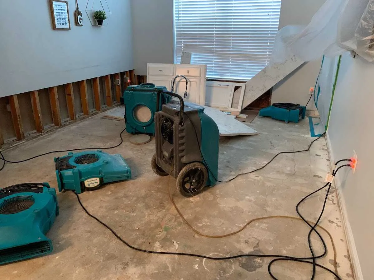 Dehumidifier in flood-cut room for Water Damage Restoration in North Hills